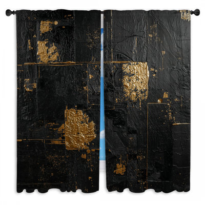 Black Gold Textured Abstract Window Curtains Textured Sheer & Room Darkening - 2 Panels