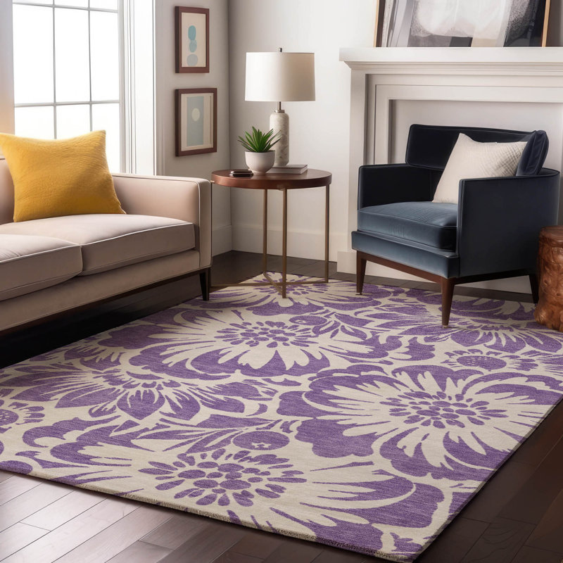 Premium Machine Washable Cerrito AMF551 Purple Rug, Rectangle 5' x 7'6"