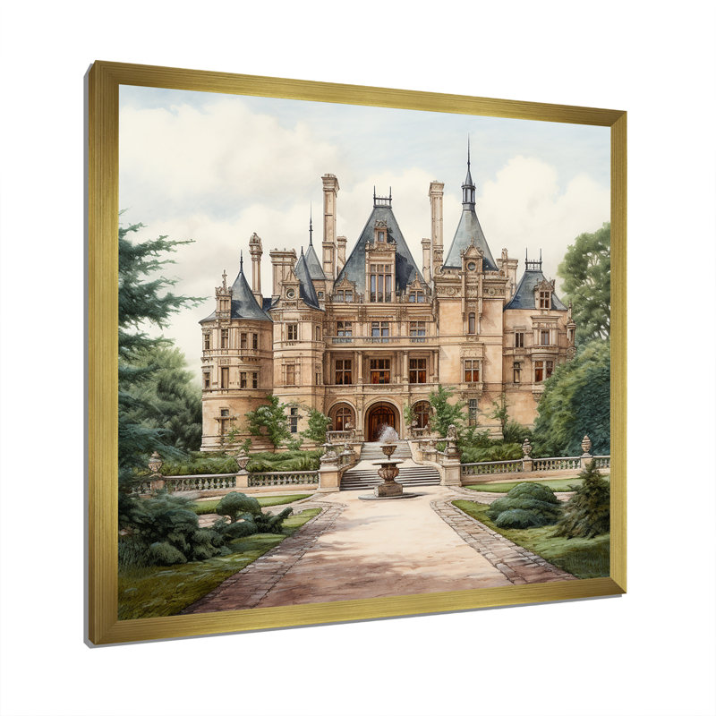 Château de champagne en France II - décoration murale château, H 24 po x l 24 po x P 1 po, Encadrement doré