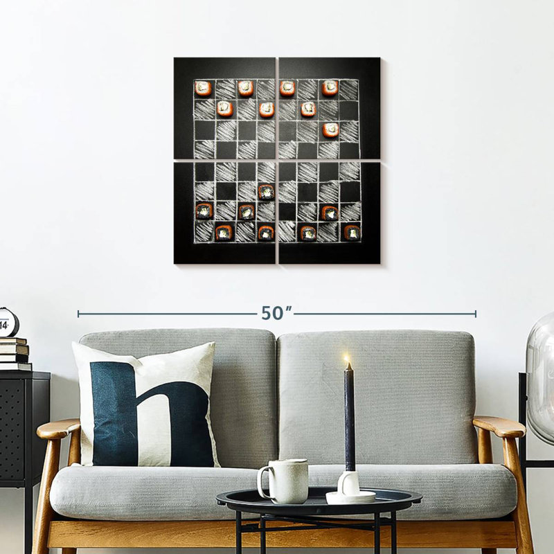 Échecs de tableau noir Senne avec sushi, H 26 po x l 26 po