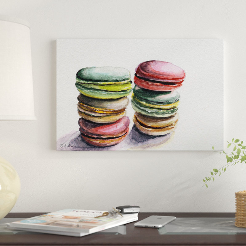 « six macarons stacked » par jennifer redstreake, impression sur toile tendue, H 18 po x l 26 po x P 1,5 po, Toile tendue