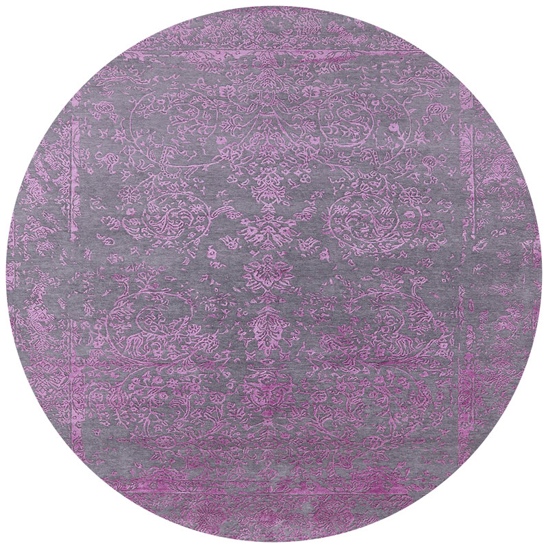 Tapis mauve à motif floral, Rond 8 pi