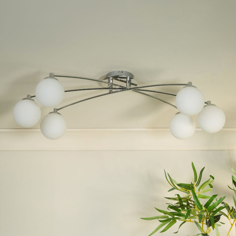 Glass Semi Flush Mount, 6 Lights, Polished Chrome, 190cm H x 750cm W x 360cm D