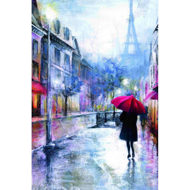 «Rainy Stroll Through Paris», reproduction sur toile tendue, H 30 po x l 20 po