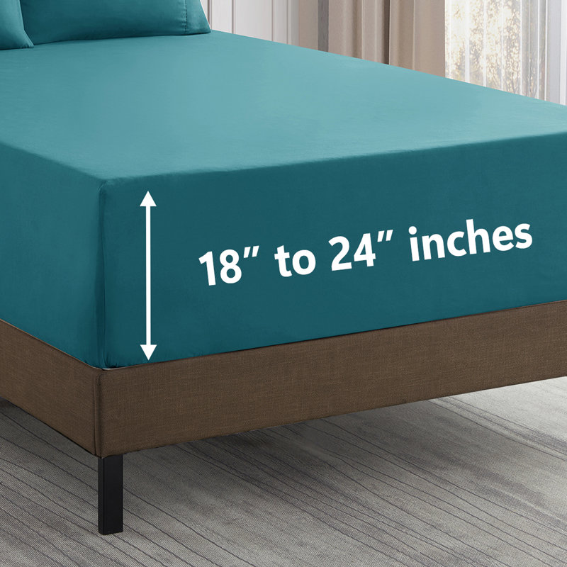 Ensemble de draps unis en microfibre de luxe 18-24 po, Ensemble de draps pour très grand lit avec 4 taie, Bleu sarcelle