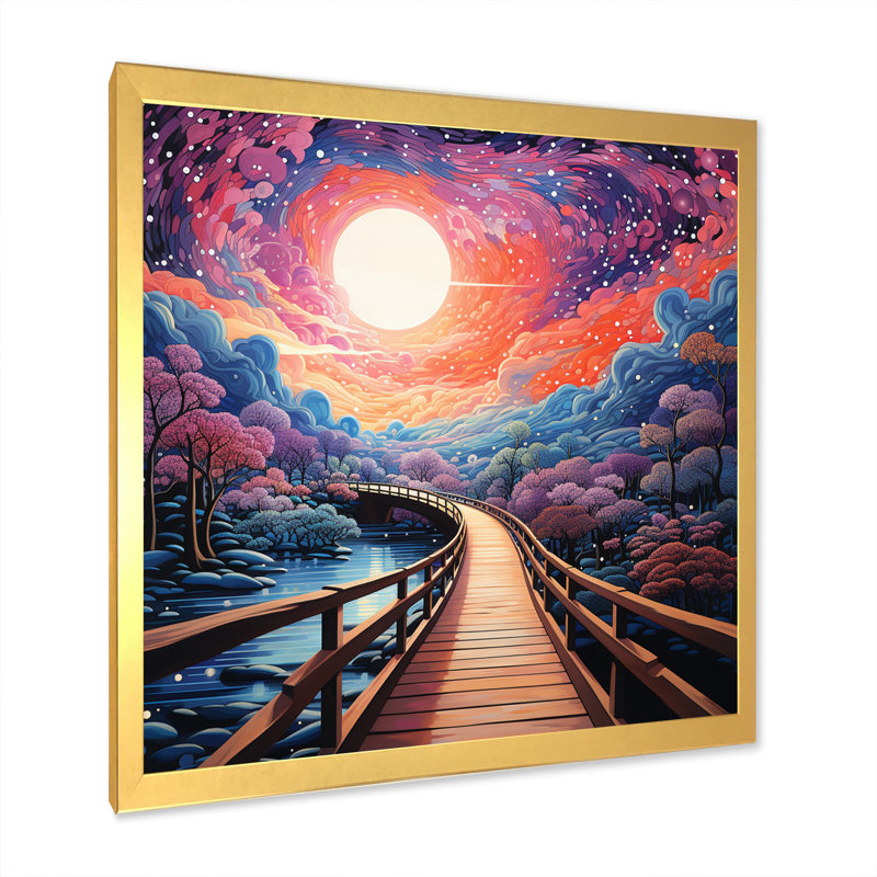 Coral Bridge Dreamy Passage Pointillism I, H 16 po x l 16 po x P 1 po, Cadre doré à une seule photo