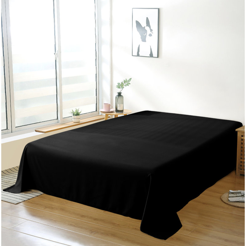Drap plat seulement, drap de dessus en microfibre brossée 1800 - NTBAY, Noir, Drap plat de taille double