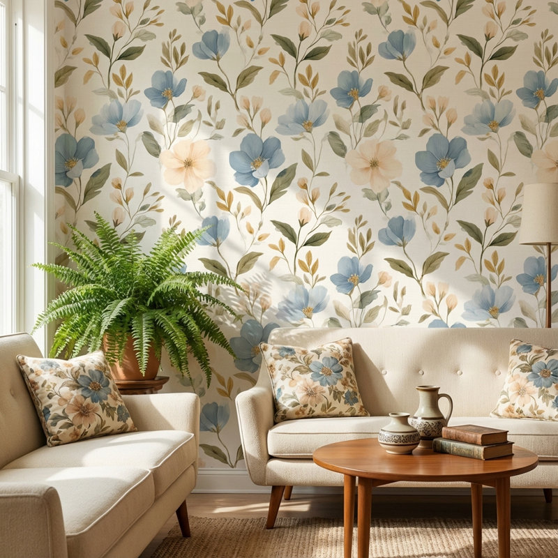 Adhésif mural floral beige rétro