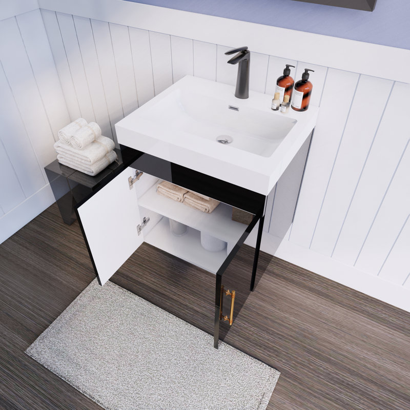 Deba 23.62'' Single Bathroom Vanity with Acrylic Top, Gloss Black