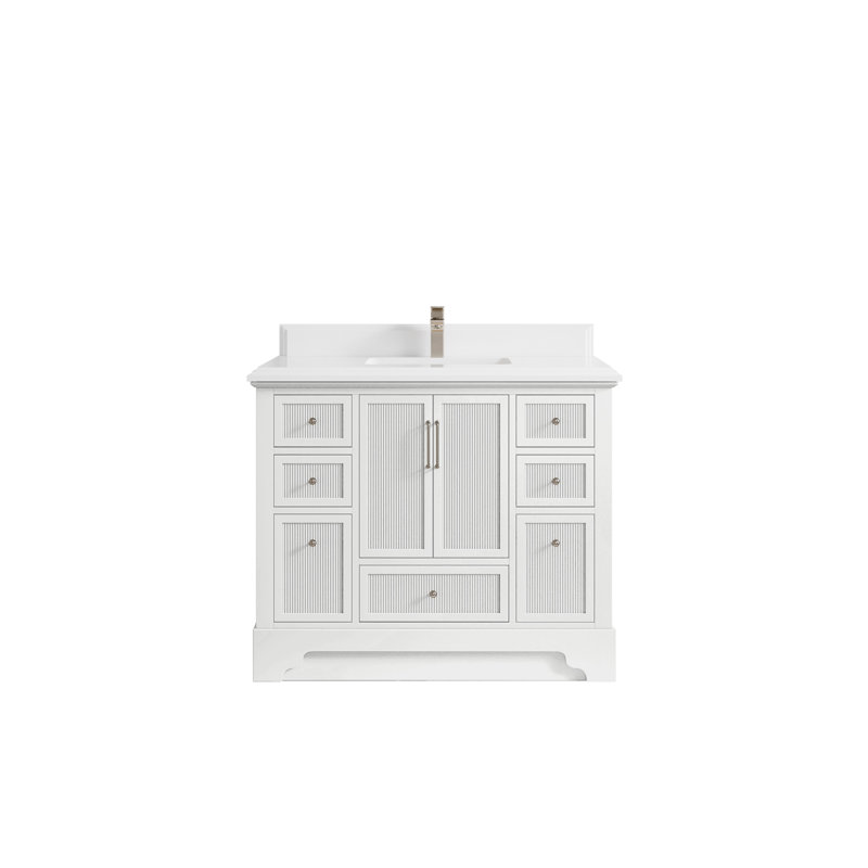 42 po X P 22 po Meuble-lavabo simple D Alys blanc avec bordure en quartz blanc (option poignées), Blanc