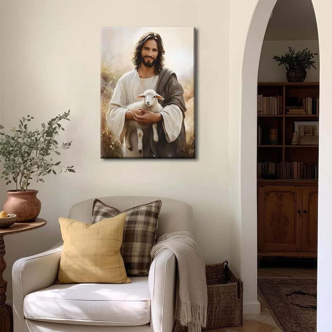 Large Jesus And Lamb Canvas Wall Art Jesus Saves The Lost Lamb Wall Decor Pictures Christian Lamb Of God Painting Posters Prints For Dining Living Roo