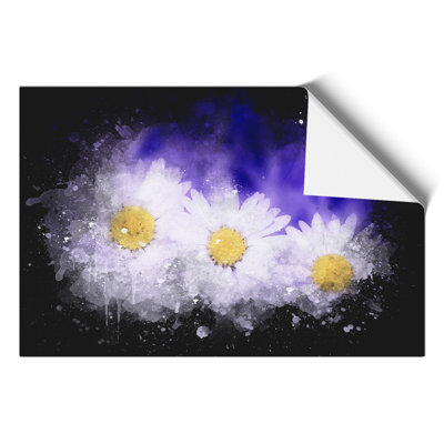 Three White Daisies Paint Splash - Frameless Print