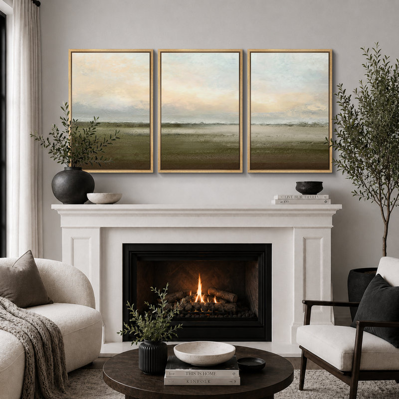 Reproduction d'art sur toile encadrée, 24" H x 48" W, Reproduction avec cadre flottant, Naturel