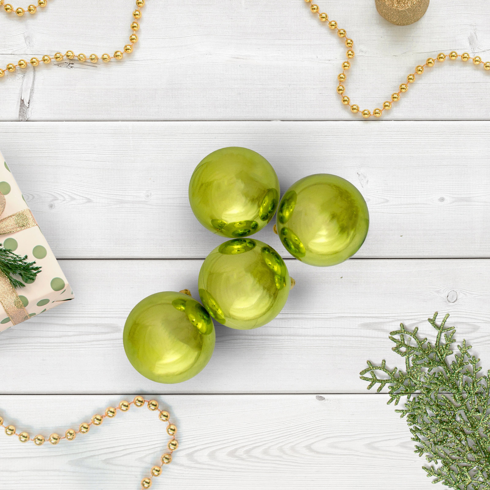 Shatterproof Shiny Christmas Ball Ornaments, Green Kiwi