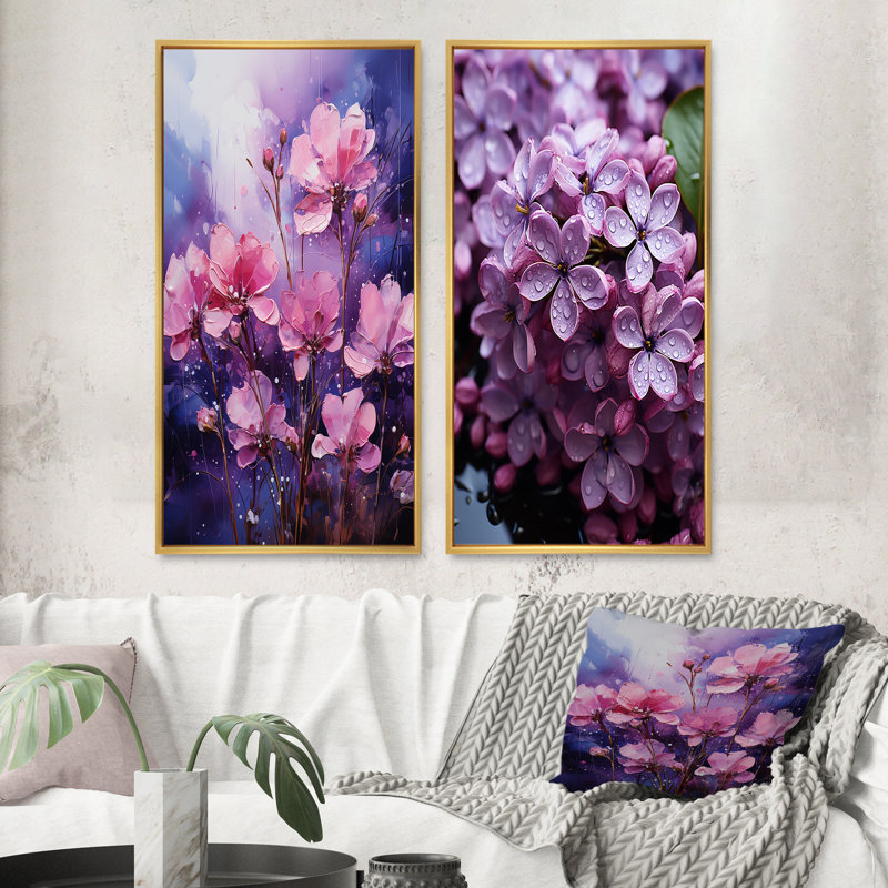 «Lilacs Lavender Serenade» 2 - pièces sur, Encadrement doré, H 20 po x l 24 po