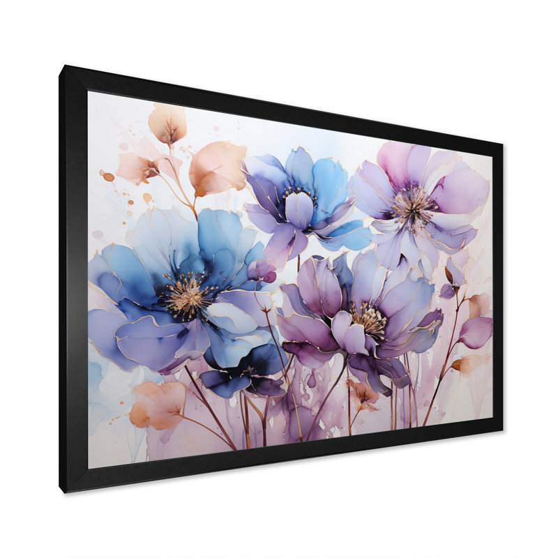 «Mauve Botanical Serenade III - Abstract Botanicals», impressions sur toile, L 40 po x H 30 po, Cadre simple noir