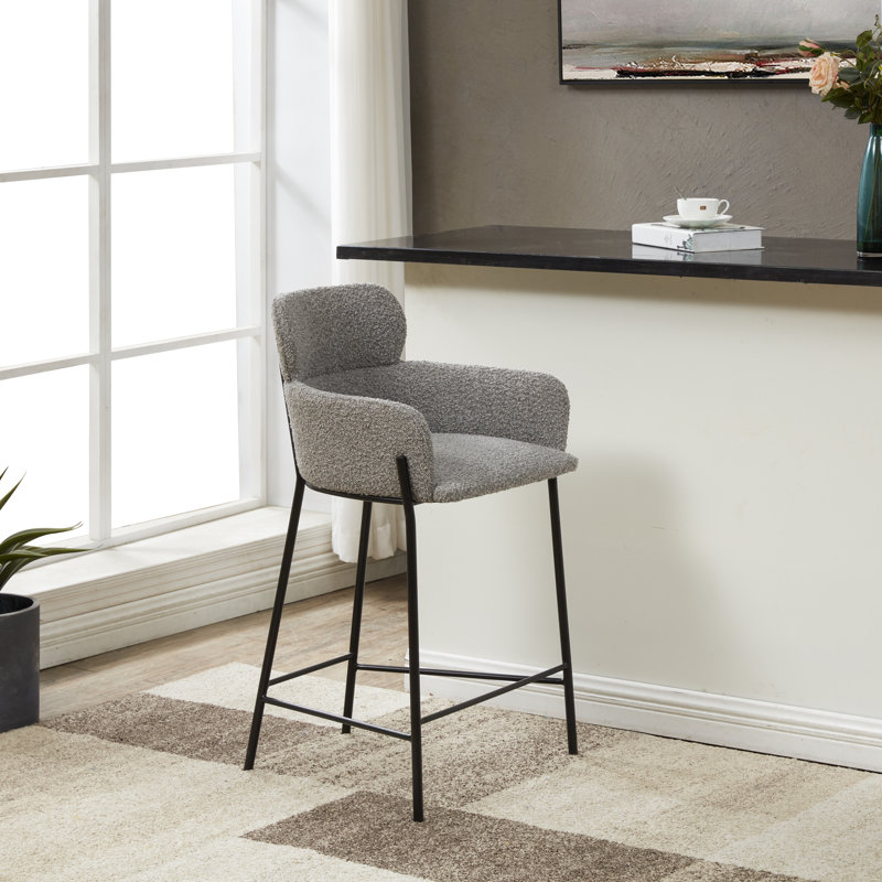 Tighe Upholstered Counter Stool, Black, Light Gray Boucle