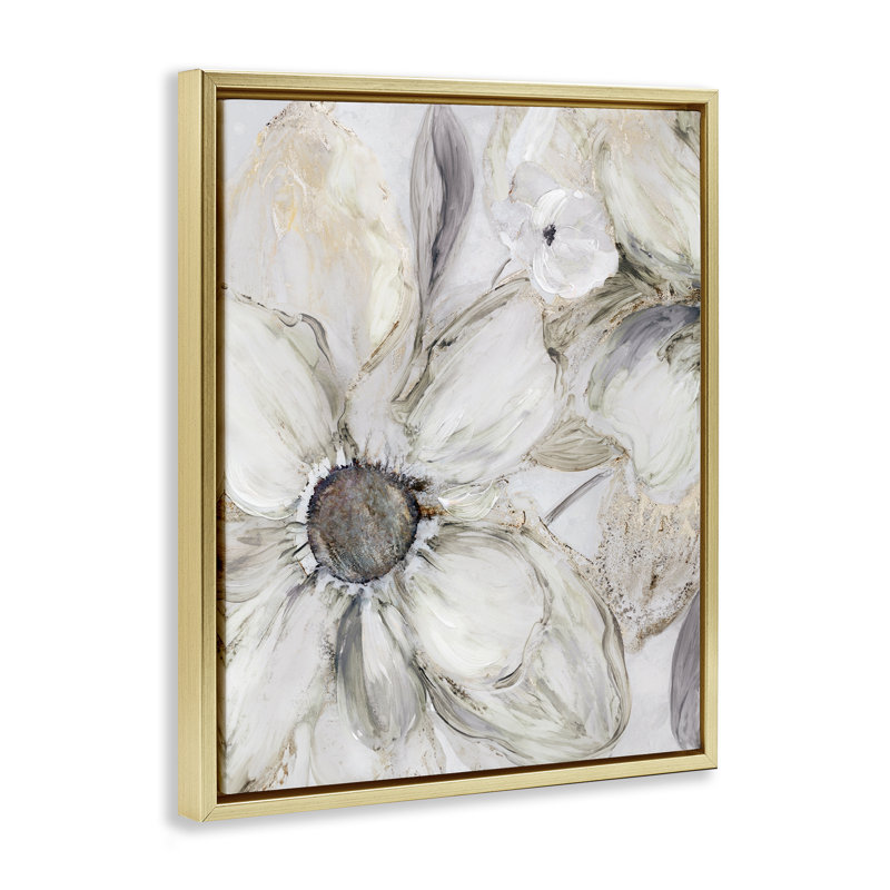 Neutral Sandstone Blooms Floating Frame, design by Carol Robinson, Metallic Gold Floater Frame, 21" H x 17" W