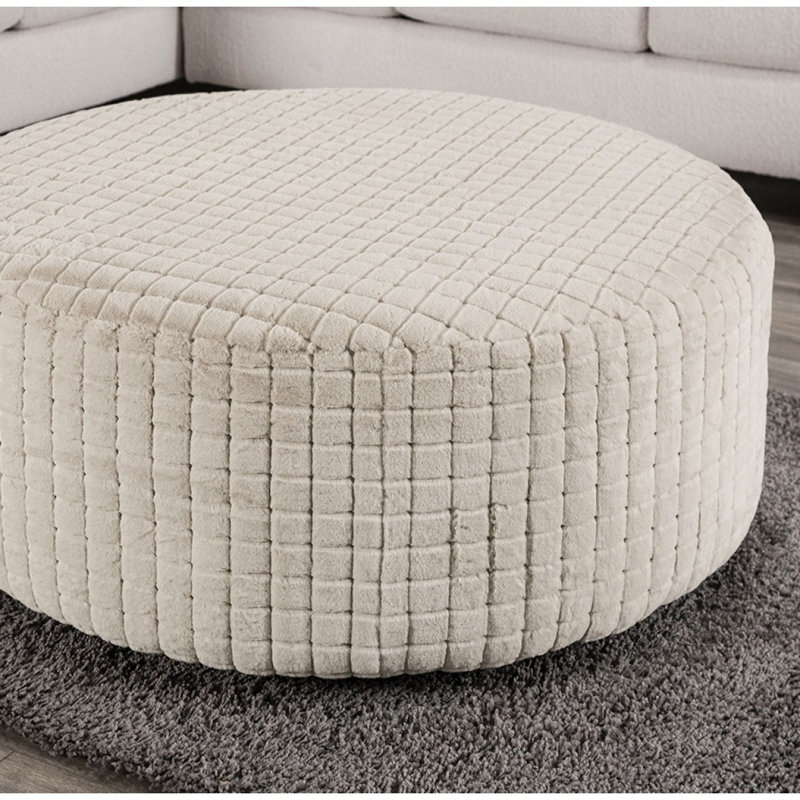 Repose-pieds rond doux de style transitionnel en chenille brun clair