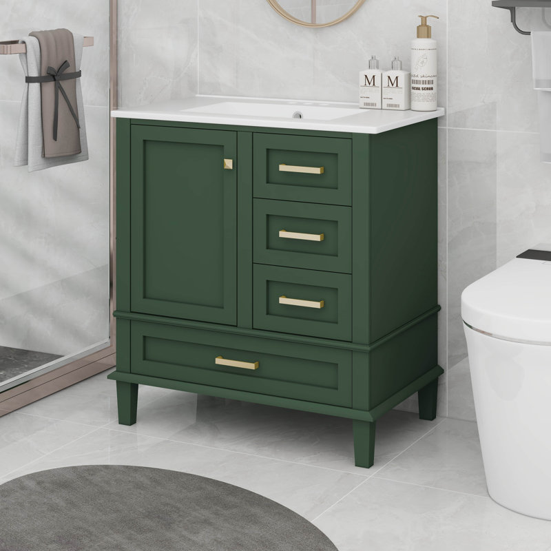 Meuble-lavabo 30 po avec lavabo, meuble-lavabo avec lavabo 30 po, 3 tiroirs, Vert