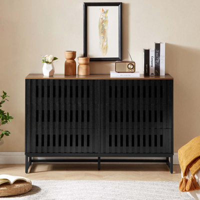 Wood Console Table with 6 Drawers,Metal Leg