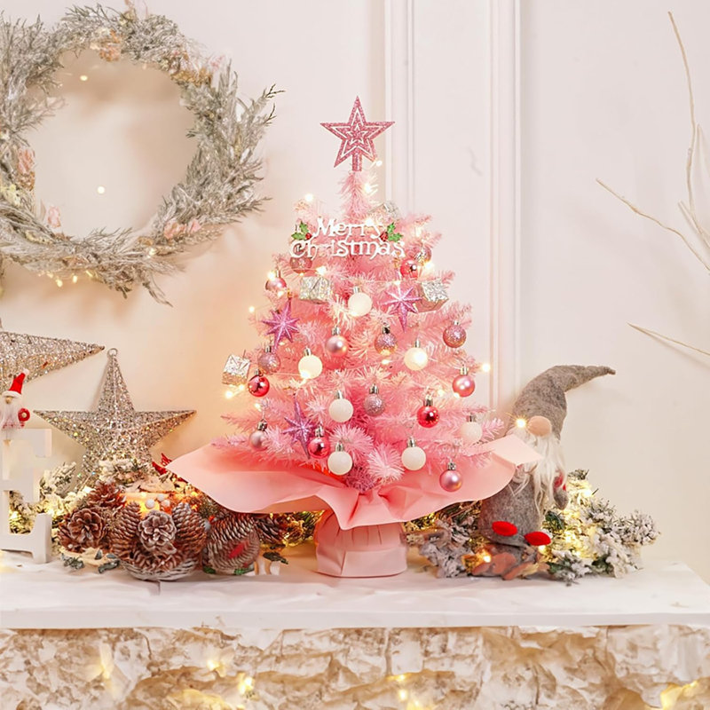 Mini-décorations d'arbre de Noël rose pour la maison, le bureau ou la fête