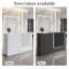 Bureau d'accueil moderne blanc en forme de L avec bande lumineuse DEL intégrée, prises électriques et tiroir verrouillable, idéal pour caisse, salon de coiffure, bureau ou comptoir d'accueil.-129942761-133985416