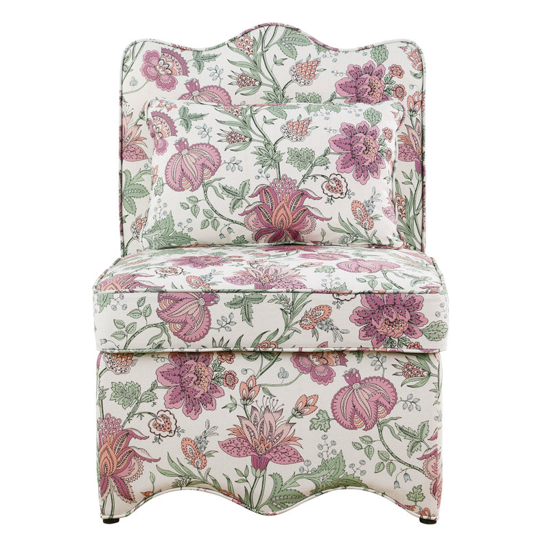 Fauteuil d'appoint rembourré Colette à dossier festonné, Rose et chinois sarcelle clair