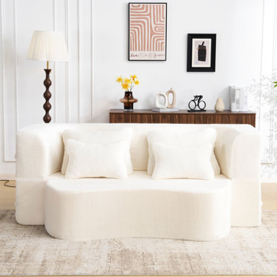Grand matelas en mousse à haute densité de taille grand avec 4 coussins, futon pliant blanc moderne, pour la chambre à coucher et le salon, aucun assemblage requis