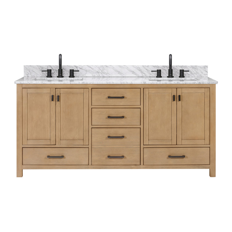 Modero 73" Double Bathroom Vanity Set, 72" , Carrara White, Brushed Oak