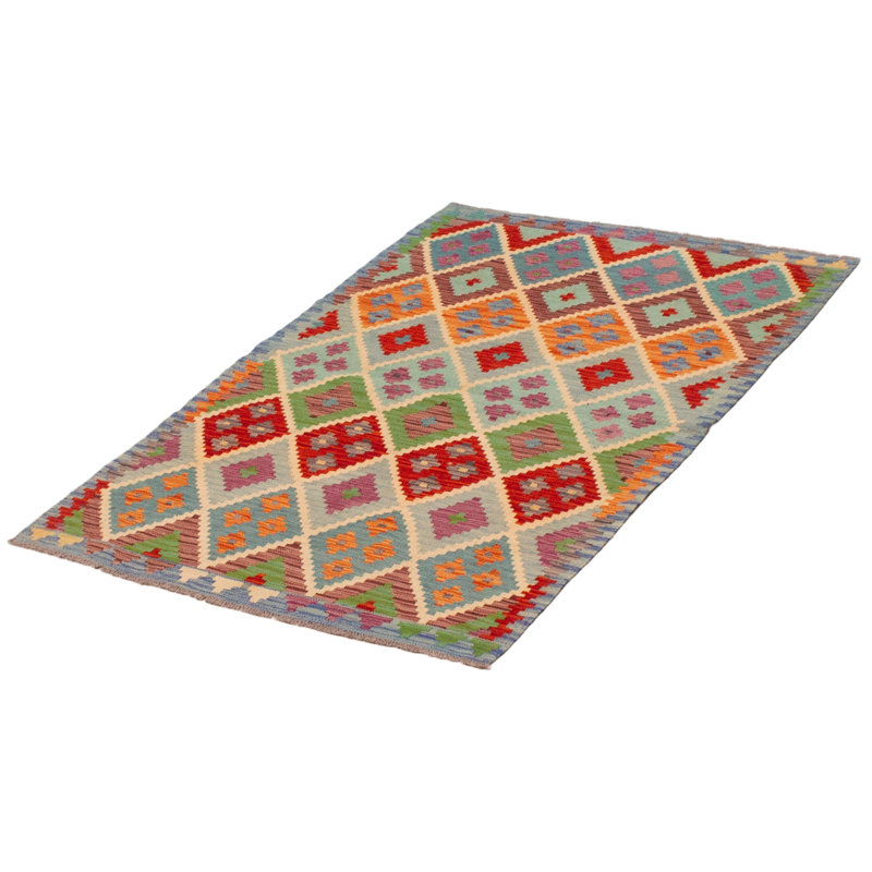 Kilim bleu clair audacieux et coloré 3 pi 11 po x 5 pi 9 po