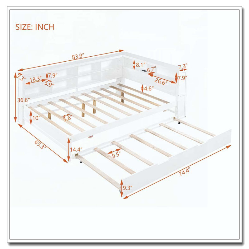 Lit de jour en bois double avec lit gigogne simple