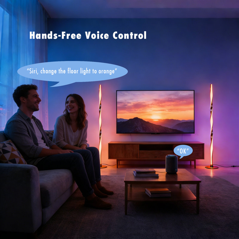 Smart Led Rgbwic Floor Lamp Modern Gold Floor Lamp With Music Sync And 16 Million Diy Colors, Gold