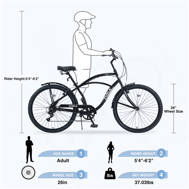 Vélo de plage 7 vitesses à 7 vitesses 26 pouces, Black