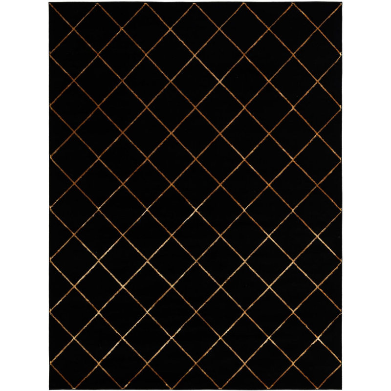 Étowah contemporain noir et doré, Rectangle 7 pi 10 po x 10 pi
