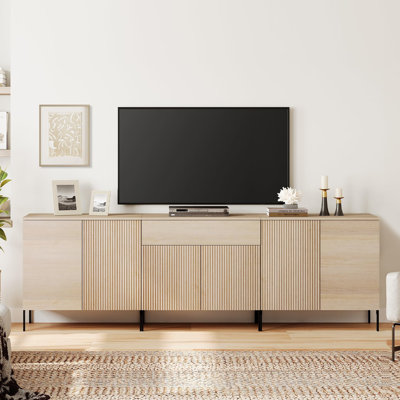94.5" Modern Reeded Dresser TV Stand For Tvs Up To 100 Inch, Entertainment Center With Adjustable, Wooden TV Console With Storage For Living Room