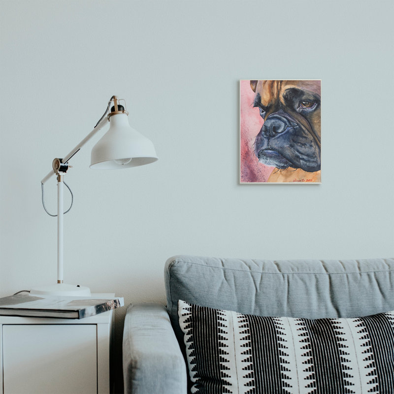Chien pensif par George Dyachenko - peinture sur toile, H 15 po x l 10 po, Plaque murale