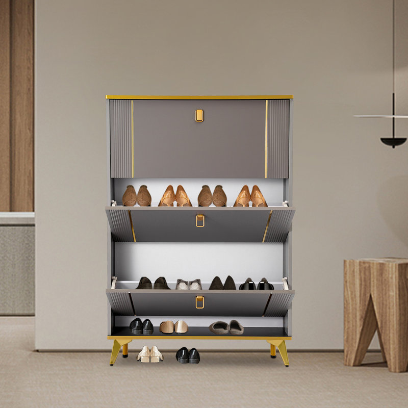 3-tier Shoe Cabinet With Flip Doors, Gray