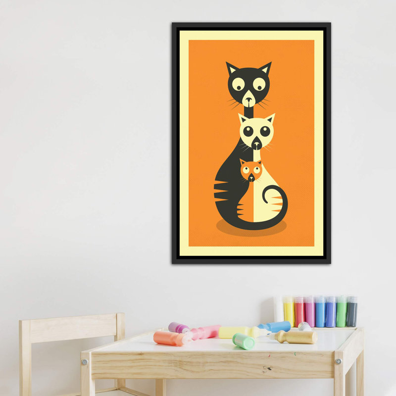 Décoration murale chats assis, H 40 po x l 26 po x P 1,5 po, Toile avec cadre noir patiné