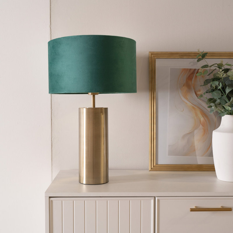 Aidana Metal Table Lamp, Gold Base/Green/Gold Shade, No