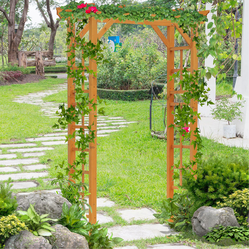 Tonnelle de jardin en bois pour mariage et cérémonie Outsunny 85 po, treillis arqué pour vignes grimpantes, Orange