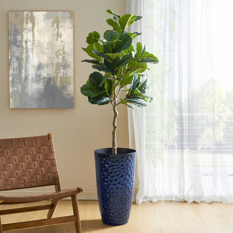 Pot à fleurs texturé nid d'abeille, Bleu de cobalt, H 23,75 po x l 13,75 po x P 13,75 po