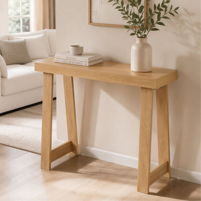 Console rectangulaire étroite de 91 cm (36 po) à placer derrière un canapé, style moderne en bois massif.