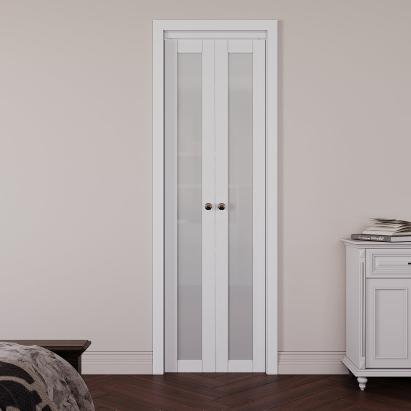 24 in. x 80 in. Frosted Glass White MDF Pivot Door