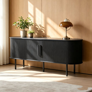 Mid Century Modern TV Stand For Tvs Up To 57 Inch, Entertainment Centre With Fluted Sliding Doors And Hidden Storage, TV Console For Living Room, Bedroom, Walnut