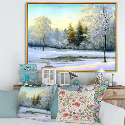 Paysage, arbres verts, peinture sur toile d'hiver