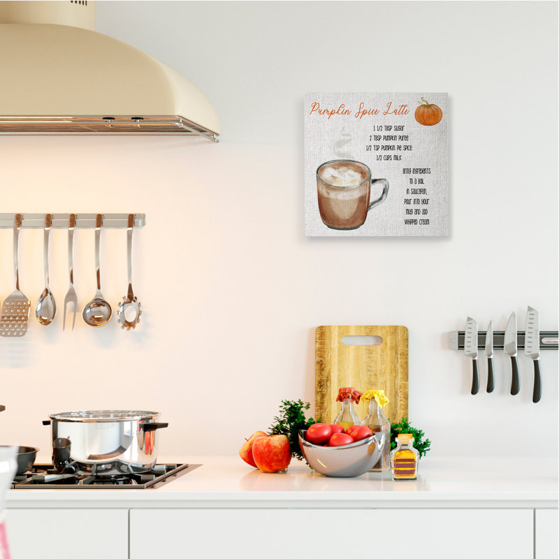 «Pumpkin Spice Latte Farmhouse Coffee Recipe» par Daphne Polselli - Art textuel sur toile, Toile tendue, H 17 po x l 17 po