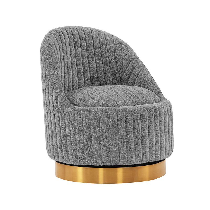 Gray Boucle Upholstered Swivel Accent Chair with Gold Base