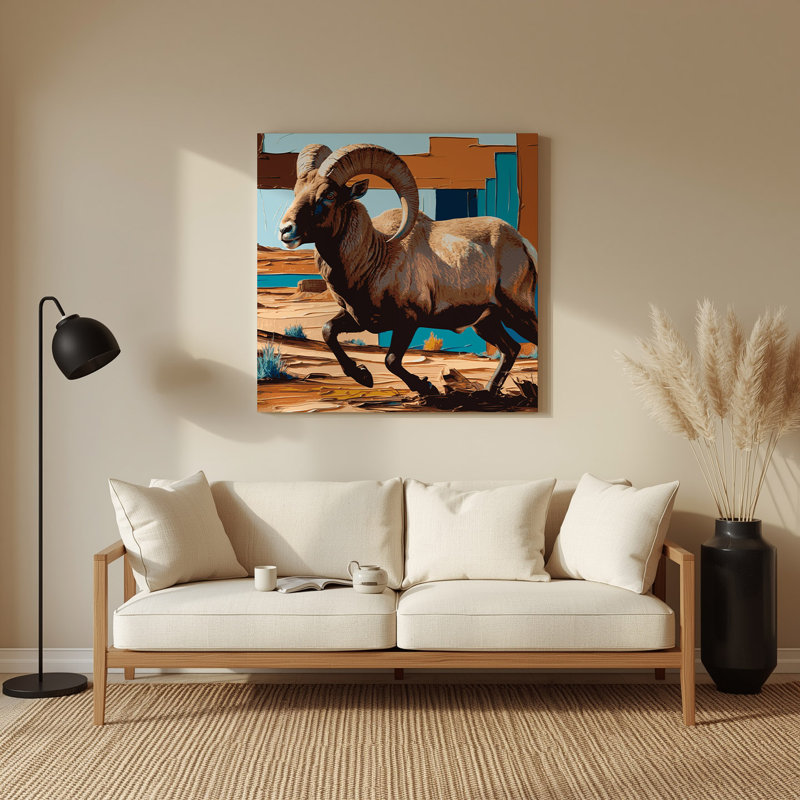 Art mural en métal du sud-ouest avec 7 moutons bighorn, H 192 po x l 192 po x P 0,05 po