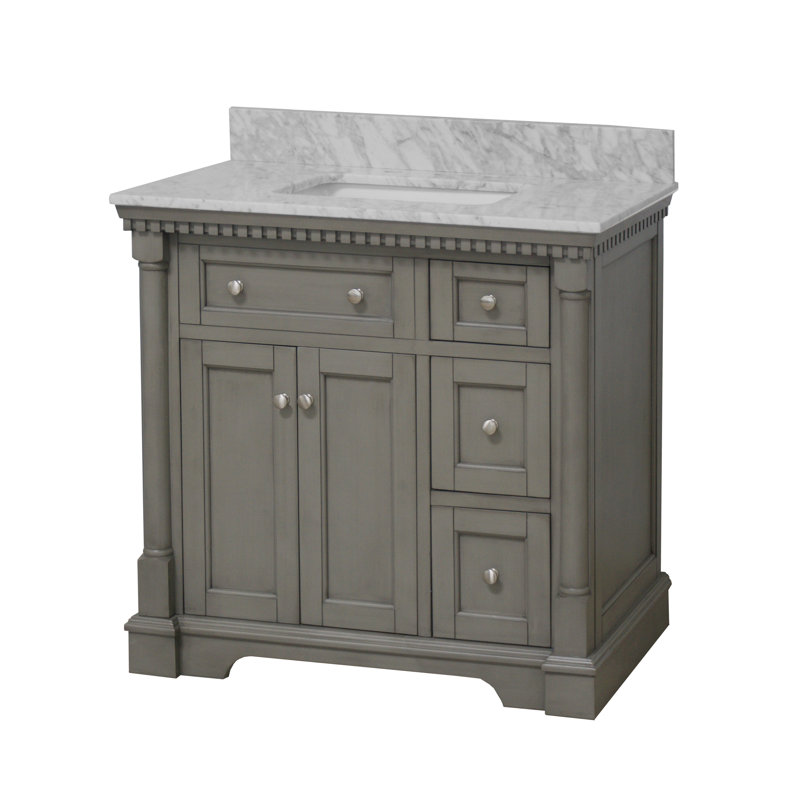 Ensemble de meuble-lavabo simple 36 po Fossen, Gris patiné, Marbre de Carrare